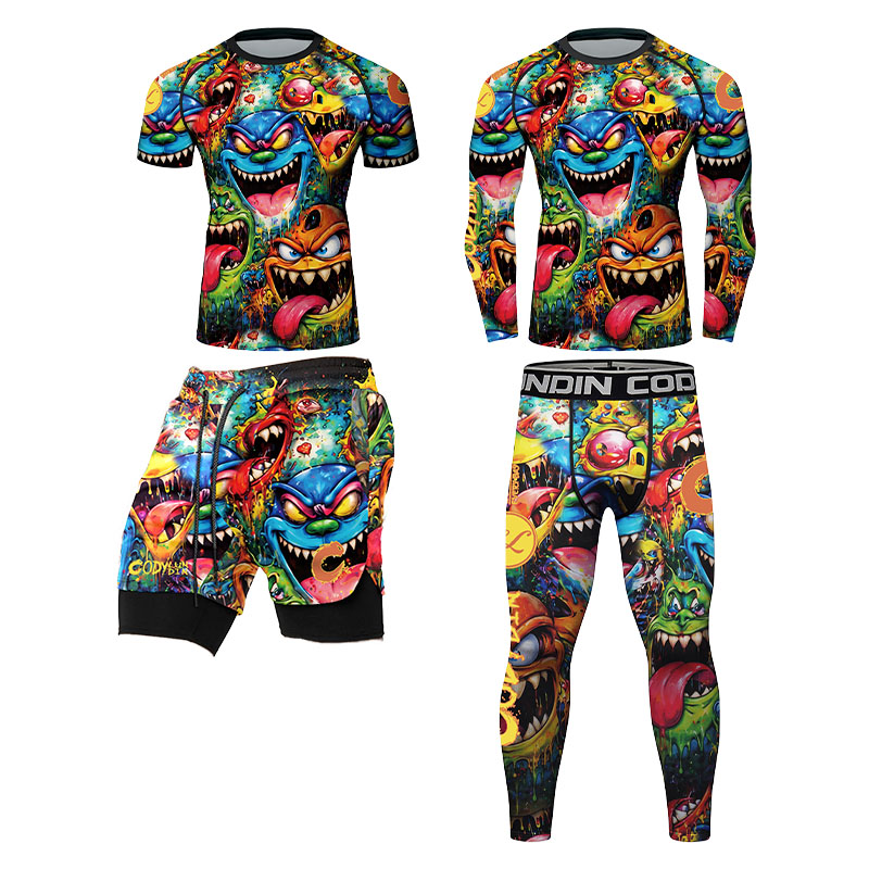 Rash Guard - 3D Colorful Monster Graffiti Mens Compression